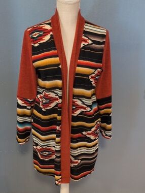 Vintage 90's Vision Aztec Print Southwest Open Front USA Made Cardigan Fall